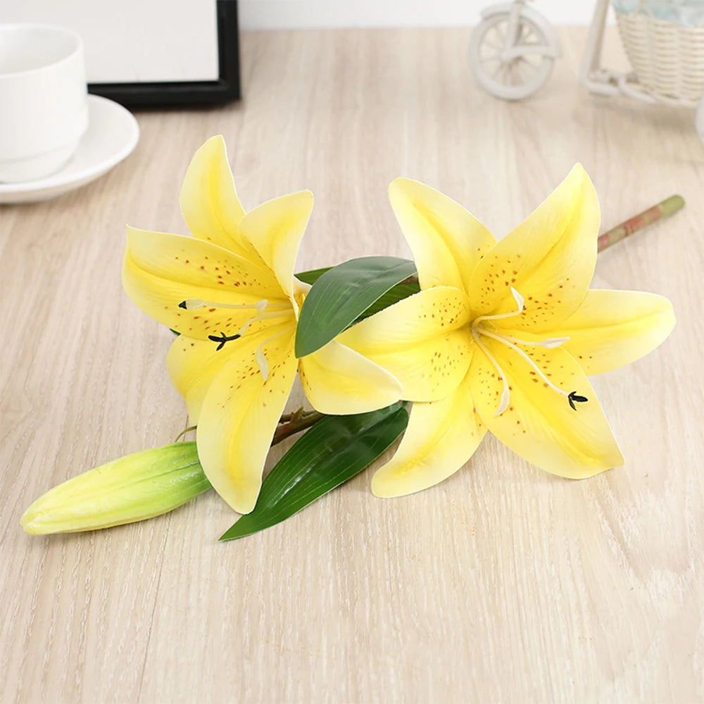 Artificial Flowers Real touch Lily branch real looking white fake Flowers flores for Wedding Garden Home Room Table Decoration