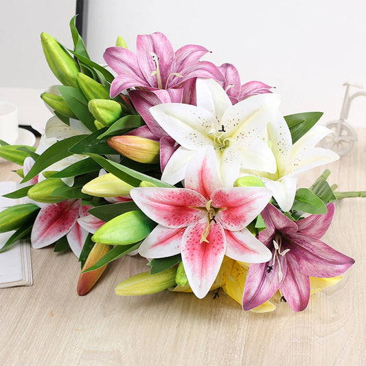 Artificial Flowers Real touch Lily branch real looking white fake Flowers flores for Wedding Garden Home Room Table Decoration