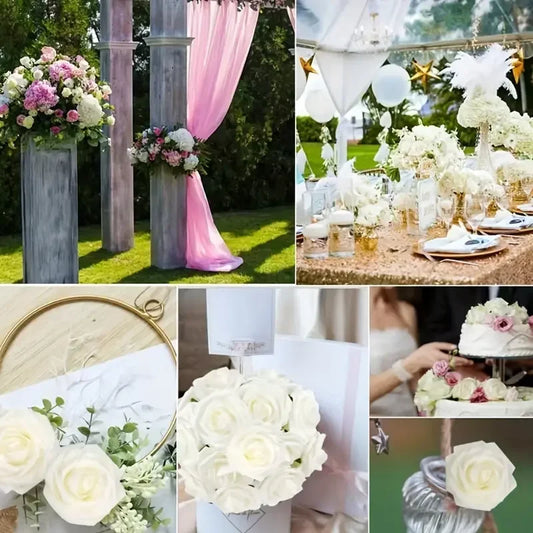 Artificial Flowers Fake Roses with Stems Wedding Bouquets Centerpieces Party Home Decor Realistic Fake Flowers for Arrangements