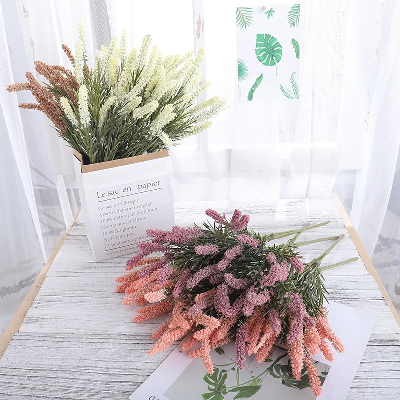 Artificial Beautiful Lavender Flowers Foam Wheat Crafts Fake Flower Wedding Home Artificial Plants Bouquet Christmas Decoration