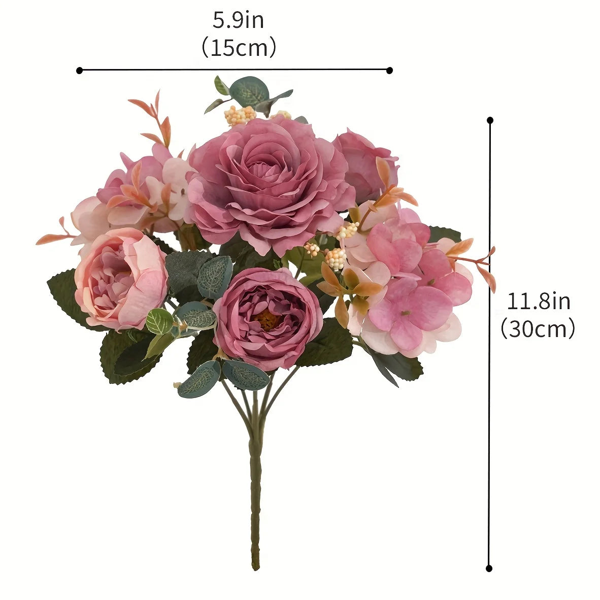 Artificial Flowers with Hydrangea  Silk Fake Flowers 1 Bouquets for Home Wedding Decoration Table Centerpiece, Faux Peonies Flow