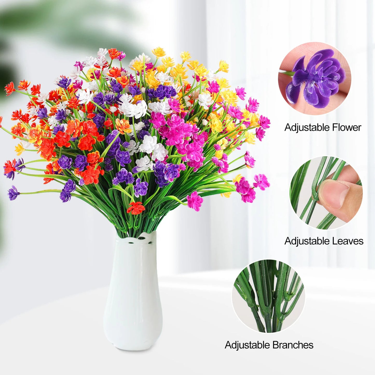 Artificial Flowers UV Resistant Outdoor Fake Flowers Plastic Hanging Shrubs Plants for Garden Porch Window Box Home Decoration