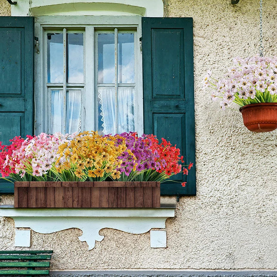 Artificial Flower Outdoor Fake Flowers UV Resistant Plants For Indoor Outside Hanging Plants Garden Porch Window Box Home Decor