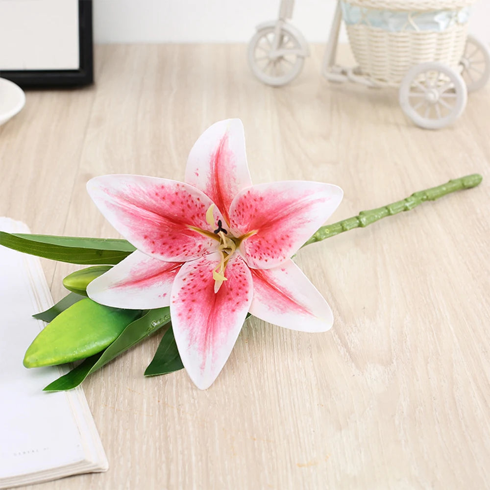Artificial Flowers Real touch Lily branch real looking white fake Flowers flores for Wedding Garden Home Room Table Decoration
