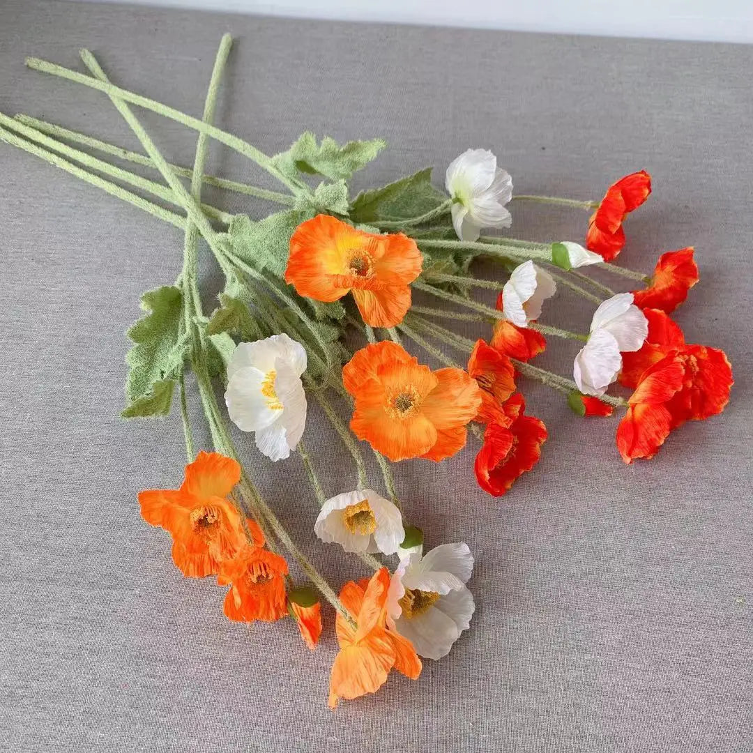 Artificial Flowers Fake Poppy Silk Flowers Long Stem Housewarming Garden Table Wedding DIY Party Wedding Bridal Bouquet Decor
