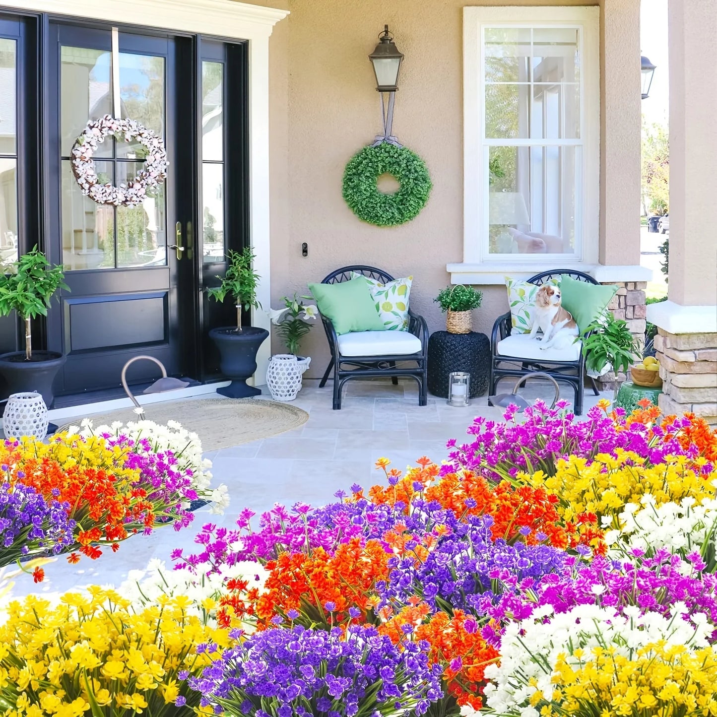 Artificial Flowers UV Resistant Outdoor Fake Flowers Plastic Hanging Shrubs Plants for Garden Porch Window Box Home Decoration