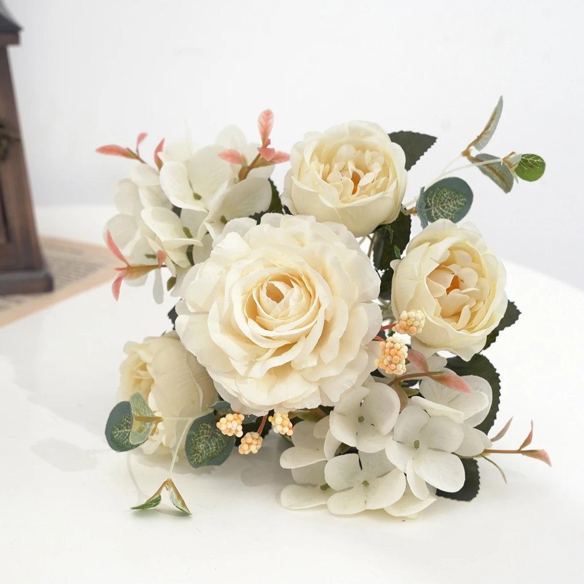 Artificial Flowers with Hydrangea  Silk Fake Flowers 1 Bouquets for Home Wedding Decoration Table Centerpiece, Faux Peonies Flow