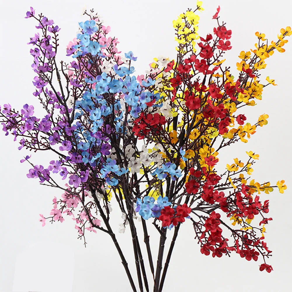Artificial Flowers Cherry Blossoms Baby's Breath Gypsophila Fake Flowers DIY Wedding Home Vase Decoration Faux Flowers Branch