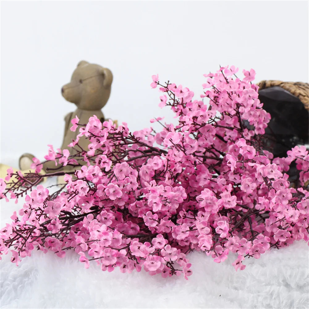 Artificial Flowers Cherry Blossoms Baby's Breath Gypsophila Fake Flowers DIY Wedding Home Vase Decoration Faux Flowers Branch
