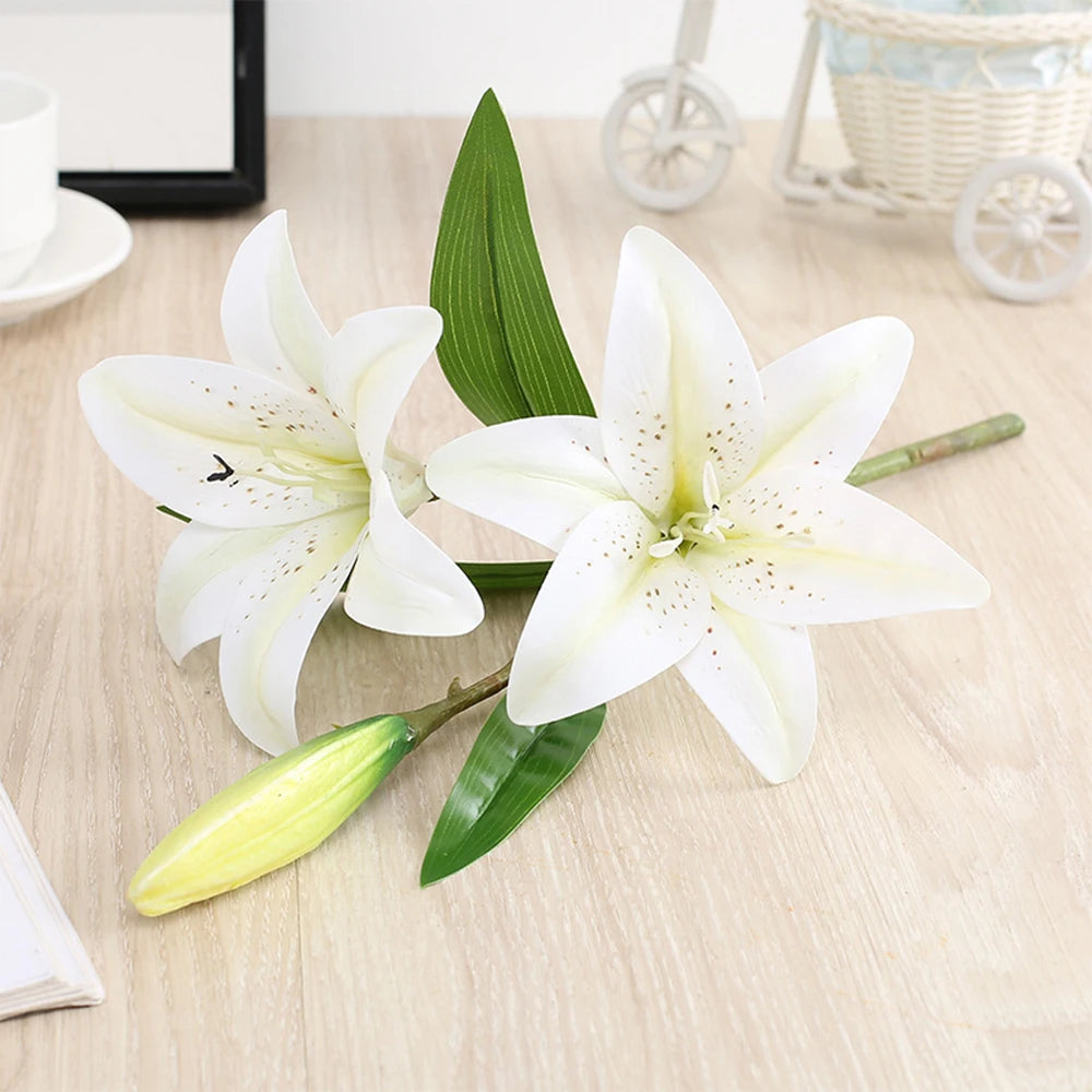 Artificial Flowers Real touch Lily branch real looking white fake Flowers flores for Wedding Garden Home Room Table Decoration