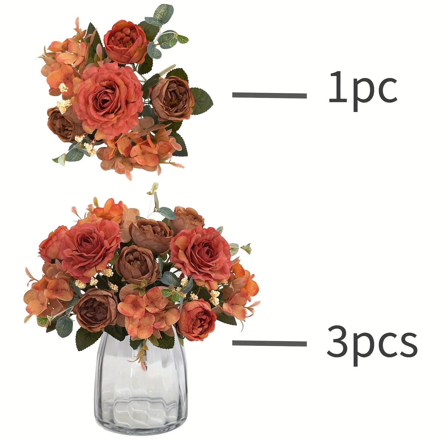 Artificial Flowers with Hydrangea  Silk Fake Flowers 1 Bouquets for Home Wedding Decoration Table Centerpiece, Faux Peonies Flow