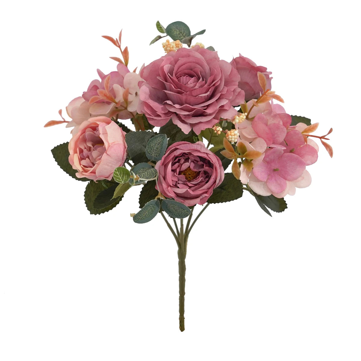 Artificial Flowers with Hydrangea  Silk Fake Flowers 1 Bouquets for Home Wedding Decoration Table Centerpiece, Faux Peonies Flow