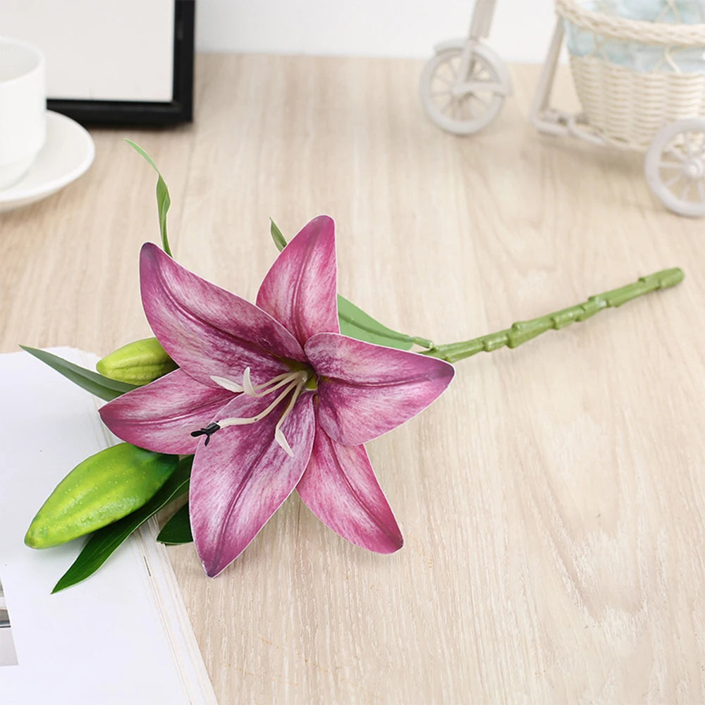 Artificial Flowers Real touch Lily branch real looking white fake Flowers flores for Wedding Garden Home Room Table Decoration