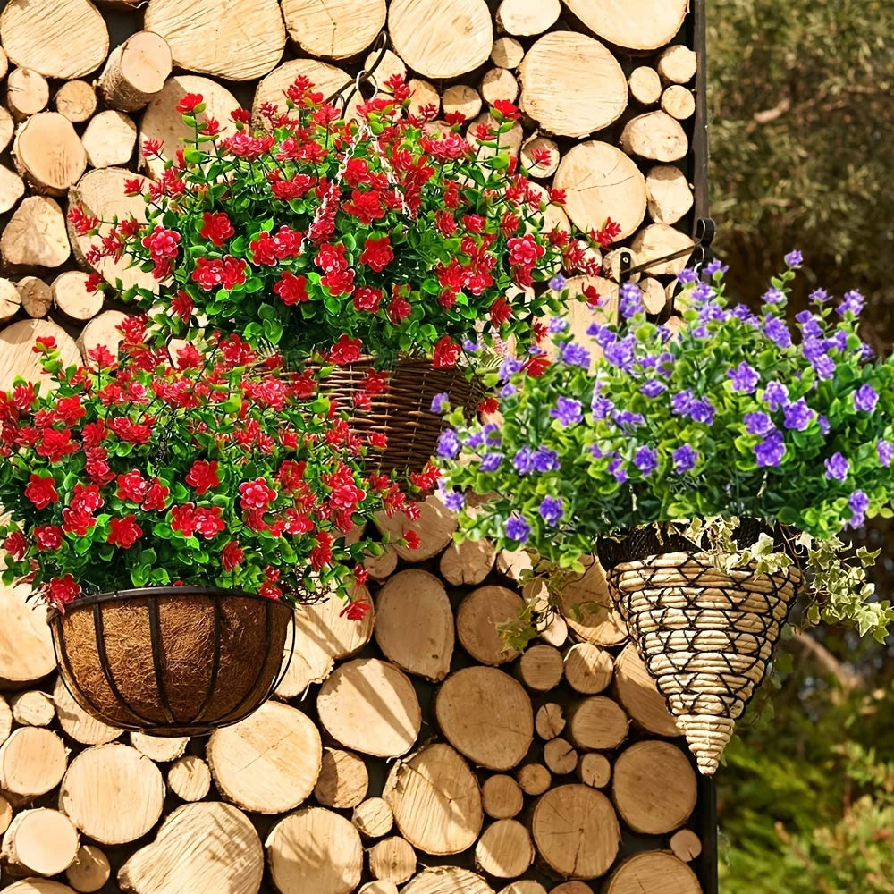Artificial Flowers UV Resistant Outdoor Fake Flowers Plastic Hanging Shrubs Plants for Garden Porch Window Box Home Decoration