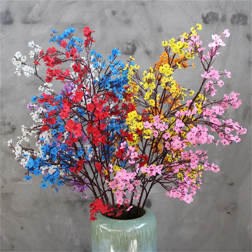 Artificial Flowers Cherry Blossoms Baby's Breath Gypsophila Fake Flowers DIY Wedding Home Vase Decoration Faux Flowers Branch