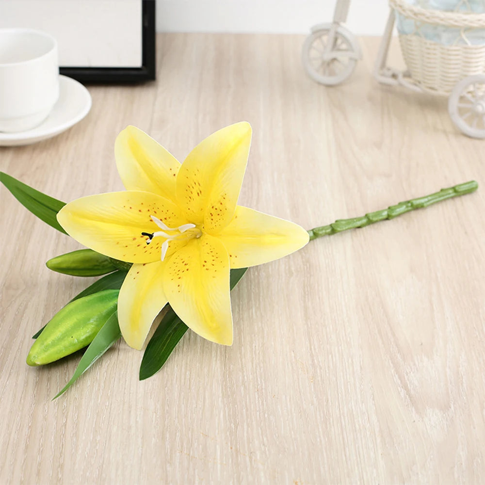 Artificial Flowers Real touch Lily branch real looking white fake Flowers flores for Wedding Garden Home Room Table Decoration