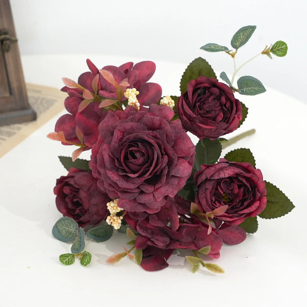 Artificial Flowers with Hydrangea  Silk Fake Flowers 1 Bouquets for Home Wedding Decoration Table Centerpiece, Faux Peonies Flow