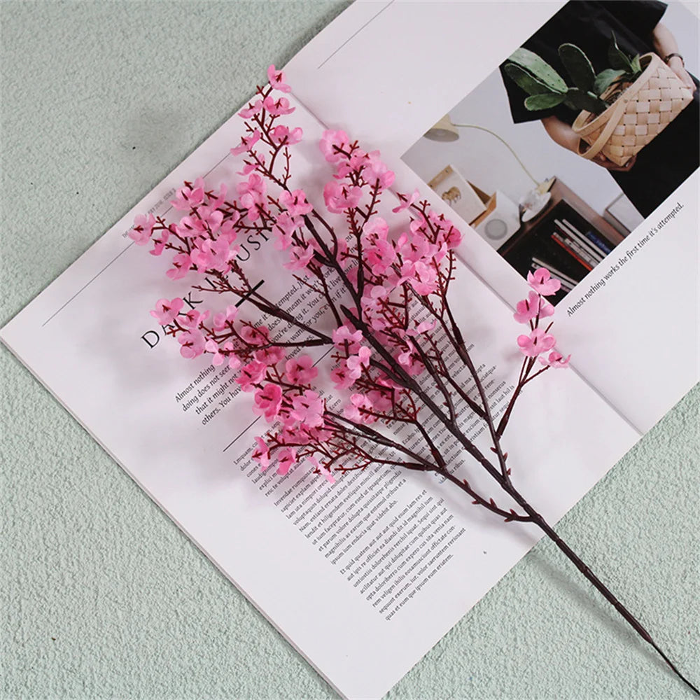 Artificial Flowers Cherry Blossoms Baby's Breath Gypsophila Fake Flowers DIY Wedding Home Vase Decoration Faux Flowers Branch