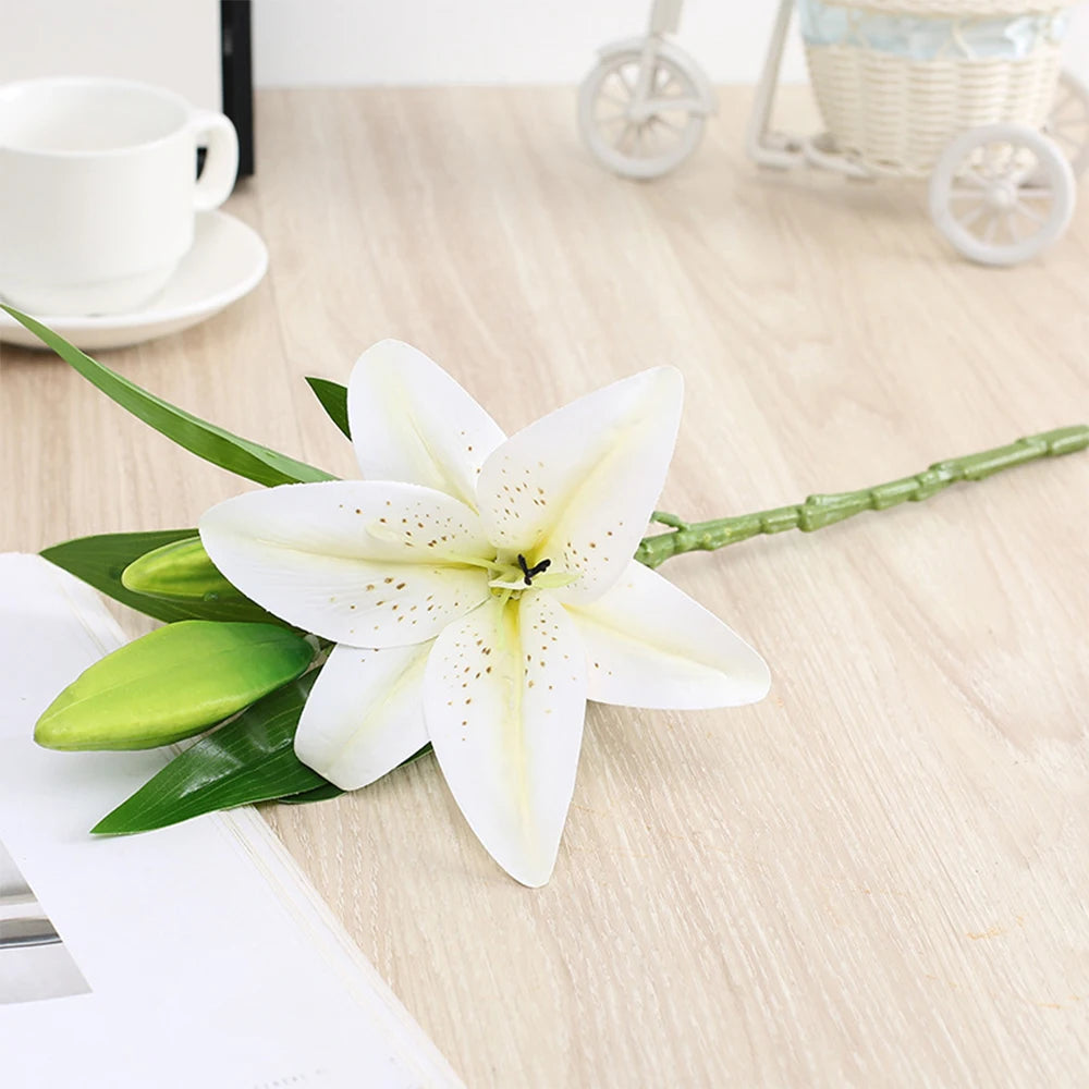 Artificial Flowers Real touch Lily branch real looking white fake Flowers flores for Wedding Garden Home Room Table Decoration